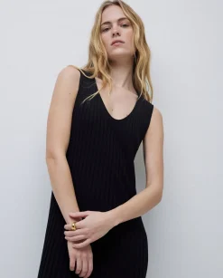 YERSE Vestido largo tirantes evasé negro Outlet