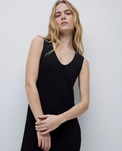 YERSE Vestido largo tirantes evasé negro Outlet