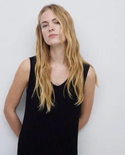 YERSE Vestido largo tirantes evasé negro Outlet