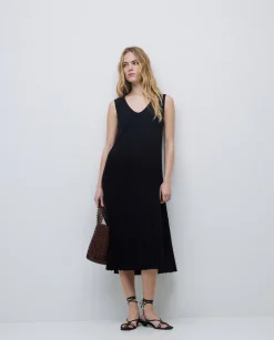 YERSE Vestido largo tirantes evasé negro Outlet