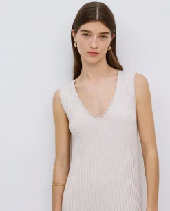 YERSE Vestido largo tirantes evasé beige Fashion