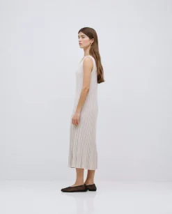 YERSE Vestido largo tirantes evasé beige Fashion