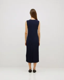 YERSE Vestido largo tirantes evasé azul oscuro New