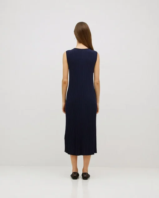 YERSE Vestido largo tirantes evasé azul oscuro New