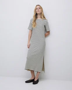 YERSE Vestido midi canalé rayas azul oscuro Discount