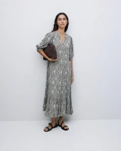 YERSE Vestido midi estampado floral caqui Sale