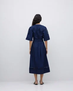 YERSE Vestido popelín puntillas azul oscuro Hot