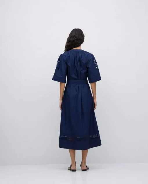 YERSE Vestido popelín puntillas azul oscuro Hot
