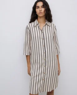 YERSE Vestido tencel cuello camisero crudo Hot
