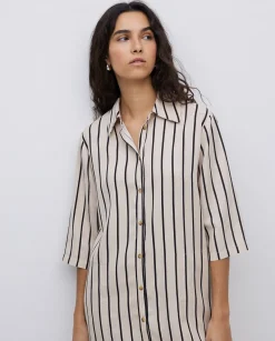 YERSE Vestido tencel cuello camisero crudo Hot