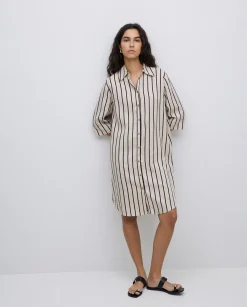 YERSE Vestido tencel cuello camisero crudo Hot