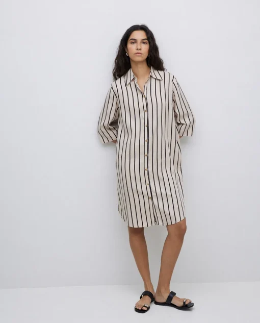 YERSE Vestido tencel cuello camisero crudo Hot