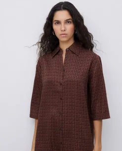 YERSE Vestido tencel cuello camisero chocolate New