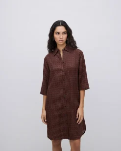 YERSE Vestido tencel cuello camisero chocolate New