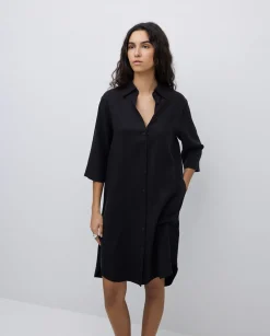 YERSE Vestido tencel cuello camisero negro Clearance