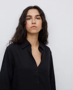 YERSE Vestido tencel cuello camisero negro Clearance